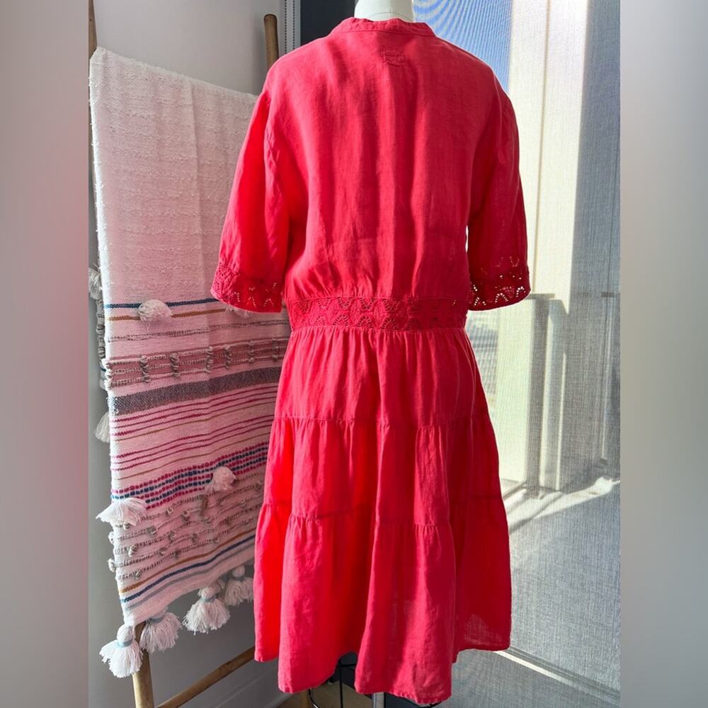 120% Lino Embroidered 100% Linen Shirtdress In Tulip Women’s Size 44 US 8 - Picture 5 of 11
